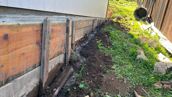 Subterranean termite trench treatment around foundation with liquid termiticide